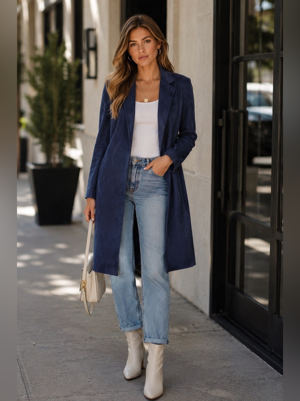 Sz XL Magaschoni NWOT Blue Suede Open Front Jacket